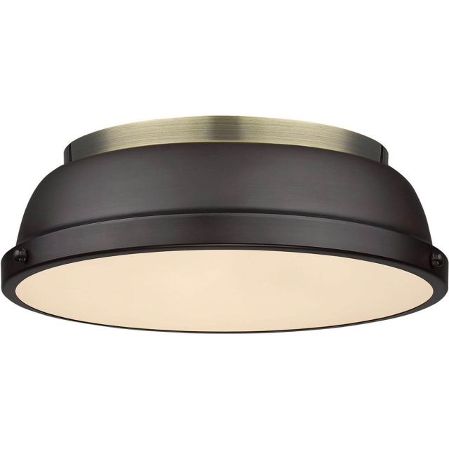 Golden Lighting Duncan 14 Inch Flush Mount In Aged Brass With Rubbed Bronze Shade - 3602-14 AB-RBZ